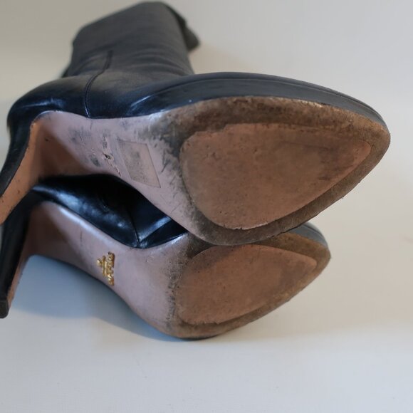 Women Prada Black 100% Leather Platform Over The Knee Stiletto Heel Boot 36 US/6 - Picture 11 of 15